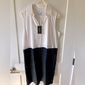 White and blue stretch linen dress